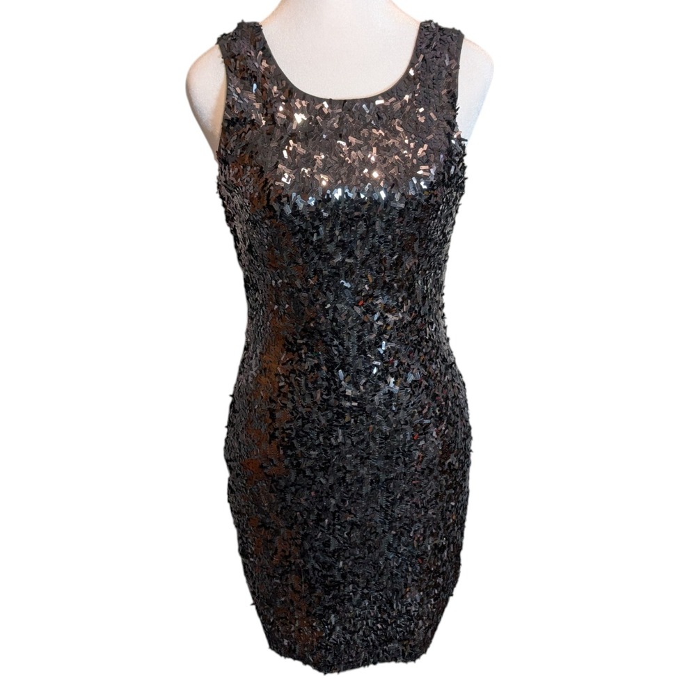 Express Black Sequin Mini Dress XS Sleeveless Low‎ Back Cocktail Party Shimmer